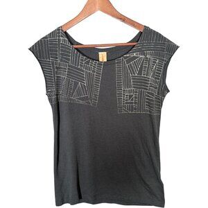 Umsteigen Charcoal Screen Printed Bamboo Organic Cotton Tee Cat Geometric L